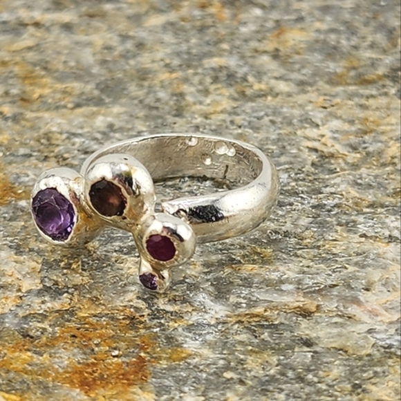 MULTISTONE HANDMADE RING GARNET & AMETHYST UNIQUE RING Made W Sterling Silve 5.5 - Picture 6 of 6